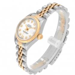 Pre Owned Rolex White 18K Yellow Gold and Stainless Steel Datejust 79173 Women's Wristwatch 26MM