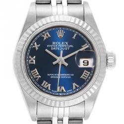 Pre Owned Rolex Blue 18K White Gold and Stainless Steel Datejust 79174 Women's Wristwatch 26MM