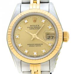 مملوكة مسبقًا Rolex Gold Stainless Steel 18K Yellow Gold Diamond Datejust 69173 Women's Wristwatch 26 mm