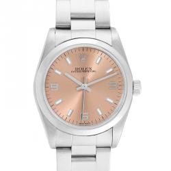 Pre Owned Rolex Salmon Stainless Steel Baton 77080 Women's Wristwatch 31MM