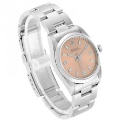 Pre Owned Rolex Salmon Stainless Steel Baton 77080 Women's Wristwatch 31MM