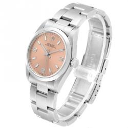 Pre Owned Rolex Salmon Stainless Steel Baton 77080 Women's Wristwatch 31MM