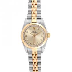 Pre Owned Rolex Champagne 18K Yellow Gold Diamond and Stainless Steel Non Date 76183 Women's Wristwatch 24MM