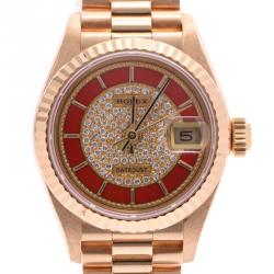 Pre Owned Rolex Diamond Champagne Yellow Gold Datejust 69178 Women's Wristwatch 25MM