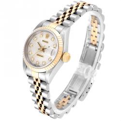 Pre Owned Rolex Silver Diamond 18K Yellow Gold and Stainless Steel Datejust 69173 Women's Wristwatch 26MM