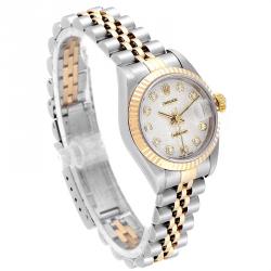 Pre Owned Rolex Silver Diamond 18K Yellow Gold and Stainless Steel Datejust 69173 Women's Wristwatch 26MM