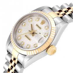 Pre Owned Rolex Silver Diamond 18K Yellow Gold and Stainless Steel Datejust 69173 Women's Wristwatch 26MM