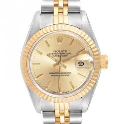 Pre Owned Rolex Champagne 18K Yellow Gold and Stainless Steel Datejust 69173 Women's Wristwatch 26MM
