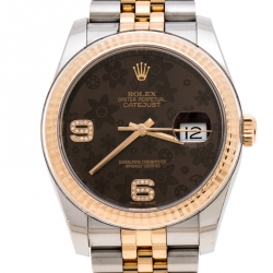Pre Owned Rolex   Brown Floral Dial Stainless Steel 18K Rose Gold Oyster Perpetual Datejust 36 Women's Wristwatch 36 mm