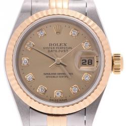 مملوكة مسبقًا Rolex Champagne Yellow Gold and Stainless Steel Datejust 69173G Women's Wristwatch 25MM