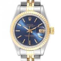 Pre Owned Rolex Blue 18K Yelllow Gold And Stainless Steel Oyster Perptual Datejust 69163 Women's Wristwatch 26 MM