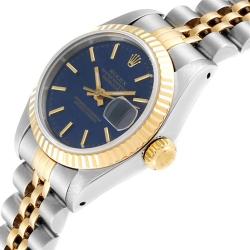 Pre Owned Rolex Blue 18K Yelllow Gold And Stainless Steel Oyster Perptual Datejust 69163 Women's Wristwatch 26 MM