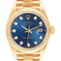 مملوكة مسبقًا ساعة يد نسائية رولكس بريزيدينت دايتجست 69278 ذهب أصفر عيار 18 و ألماس زرقاء 26 مم