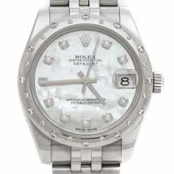 مملوكة مسبقًا Rolex Mother of Pearl Stainless Steel Diamonds Datejust 31 178344 Women's Wristwatch 31 mm