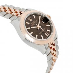 Pre Owned Rolex Brown 18K Rose Gold and Stainless Steel Datejust 279161 Women's Wristwatch 28MM