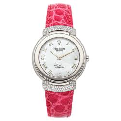 Pre Owned Rolex MOP Diamonds 18K White Gold Cellini Cellissima 6682/9 Women's Wristwatch 33 MM