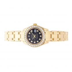 Pre Owned Rolex Black Diamonds 18K Yellow Gold Datejust 80298 Women's Wristwatch 29 MM