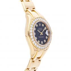 Pre Owned Rolex Black Diamonds 18K Yellow Gold Datejust 80298 Women's Wristwatch 29 MM