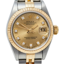 Pre Owned Rolex Champagne 18K Yellow Gold And Stainless Steel Diamonds Datejust 69173 Women's Wristwatch 26 mm