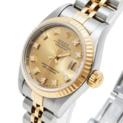 Pre Owned Rolex Champagne 18K Yellow Gold And Stainless Steel Diamonds Datejust 69173 Women's Wristwatch 26 mm