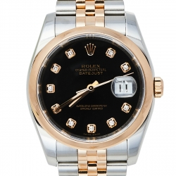 Pre Owned Rolex Black Diamonds 18K Rose Gold And Stainless Steel Datejust Automatic Women's Wristwatch 37MM