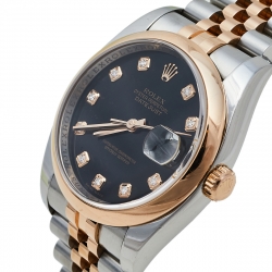 Pre Owned Rolex Black Diamonds 18K Rose Gold And Stainless Steel Datejust Automatic Women's Wristwatch 37MM