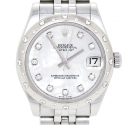 Pre Owned Rolex Mother of Pearl 18K White Gold & Stainless Steel Diamond Datejust 178344 Women's Wristwatch 31 mm