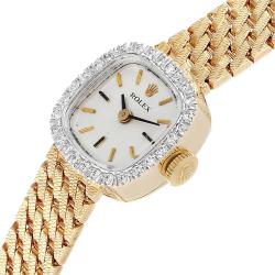 Pre Owned Rolex Silver Diamonds 14k Yellow Gold Vintage Cocktail Women's Wristwatch 17 MM