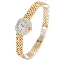 Pre Owned Rolex Silver Diamonds 14k Yellow Gold Vintage Cocktail Women's Wristwatch 17 MM