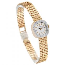 Pre Owned Rolex Silver Diamonds 14k Yellow Gold Vintage Cocktail Women's Wristwatch 17 MM