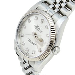 Pre Owned Rolex Silver Diamond 18k White Gold Stainless Steel Datejust 116234 Women's Wristwatch 36 mm