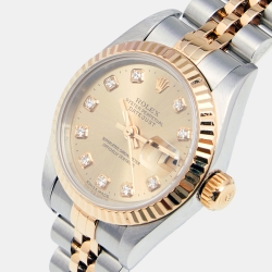 Pre Owned Rolex Champagne Diamonds 18K Yellow Gold Stainless Steel Datejust 69173 Women's Wristwatch 26 MM