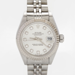 Pre Owned ساعة يد نسائية رولكس ديت جست 79174 ستانلس ستيل ذهب أبيض عيار 18 ألماس فضية 26 مم