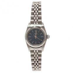 Pre Owned Rolex Blue Stainless Steel Oyster Perpetual Women's Wristwatch 25MM
