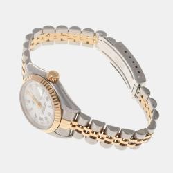 Pre Owned Rolex White Diamond 18k Yellow Gold And Stainless Steel Datejust 69173G Automatic Women's Wristwatch 26 mm