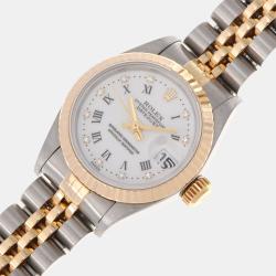 Pre Owned Rolex White Diamond 18k Yellow Gold And Stainless Steel Datejust 69173G Automatic Women's Wristwatch 26 mm