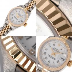 Pre Owned Rolex White Diamond 18k Yellow Gold And Stainless Steel Datejust 69173G Automatic Women's Wristwatch 26 mm