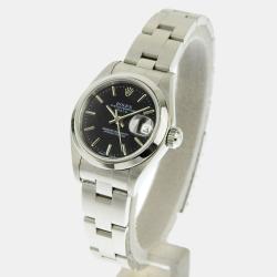 Pre Owned Rolex Black Stainless Steel Oyster Perpetual Date 79160 Women's Wristwatch 26 mm