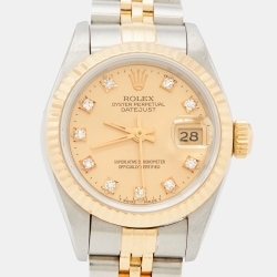 Rolex Champagne Diamond 18k Yellow Gold And Stainless Steel Datejust 69173 Automatic Women's Wristwatch 26 mm