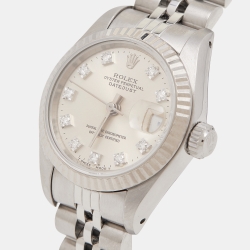 Pre Owned Rolex Silver 18K White Gold Stainless Steel Diamond Datejust 69174 Women's Wristwatch 26 mm