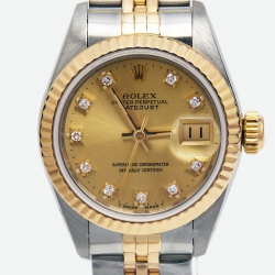 Pre Owned Rolex Champagne Diamonds 18K Yellow Gold Stainless Steel Datejust 69173 Women's Wristwatch 26 mm