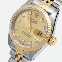 Pre Owned Rolex Champagne Diamonds 18K Yellow Gold Stainless Steel Datejust 69173 Women's Wristwatch 26 mm