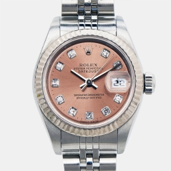 Pre Owned Rolex Pink Diamonds 18K White Gold Stainless Steel Datejust 79174 Women's Wristwatch 26 mm