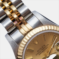 Pre Owned Rolex Champagne 18K Yellow Gold And Stainless Steel Datejust 69173 Women's Wristwatch 26 mm
