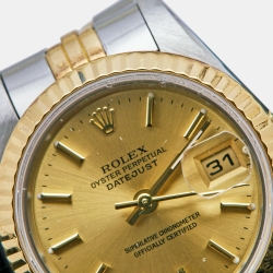 Pre Owned Rolex Champagne 18K Yellow Gold And Stainless Steel Datejust 69173 Women's Wristwatch 26 mm