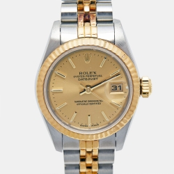 Pre Owned Rolex Champagne 18K Yellow Gold And Stainless Steel Datejust 69173 Women's Wristwatch 26 mm