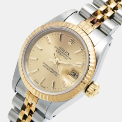Pre Owned Rolex Champagne 18K Yellow Gold And Stainless Steel Datejust 69173 Women's Wristwatch 26 mm