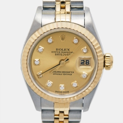 Pre Owned Rolex Champagne 18K Yellow Gold Stainless Steel Diamond Datejust 79173 Women's Wristwatch 26 mm