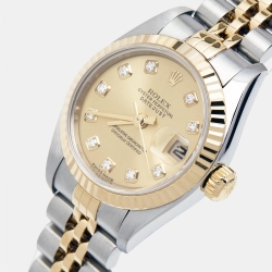 Pre Owned Rolex Champagne 18K Yellow Gold Stainless Steel Diamond Datejust 79173 Women's Wristwatch 26 mm