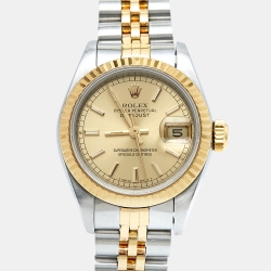 Pre Owned Rolex Champagne 18k Yellow Gold Stainless Steel Datejust 69173 Women's Wristwatch 26 mm